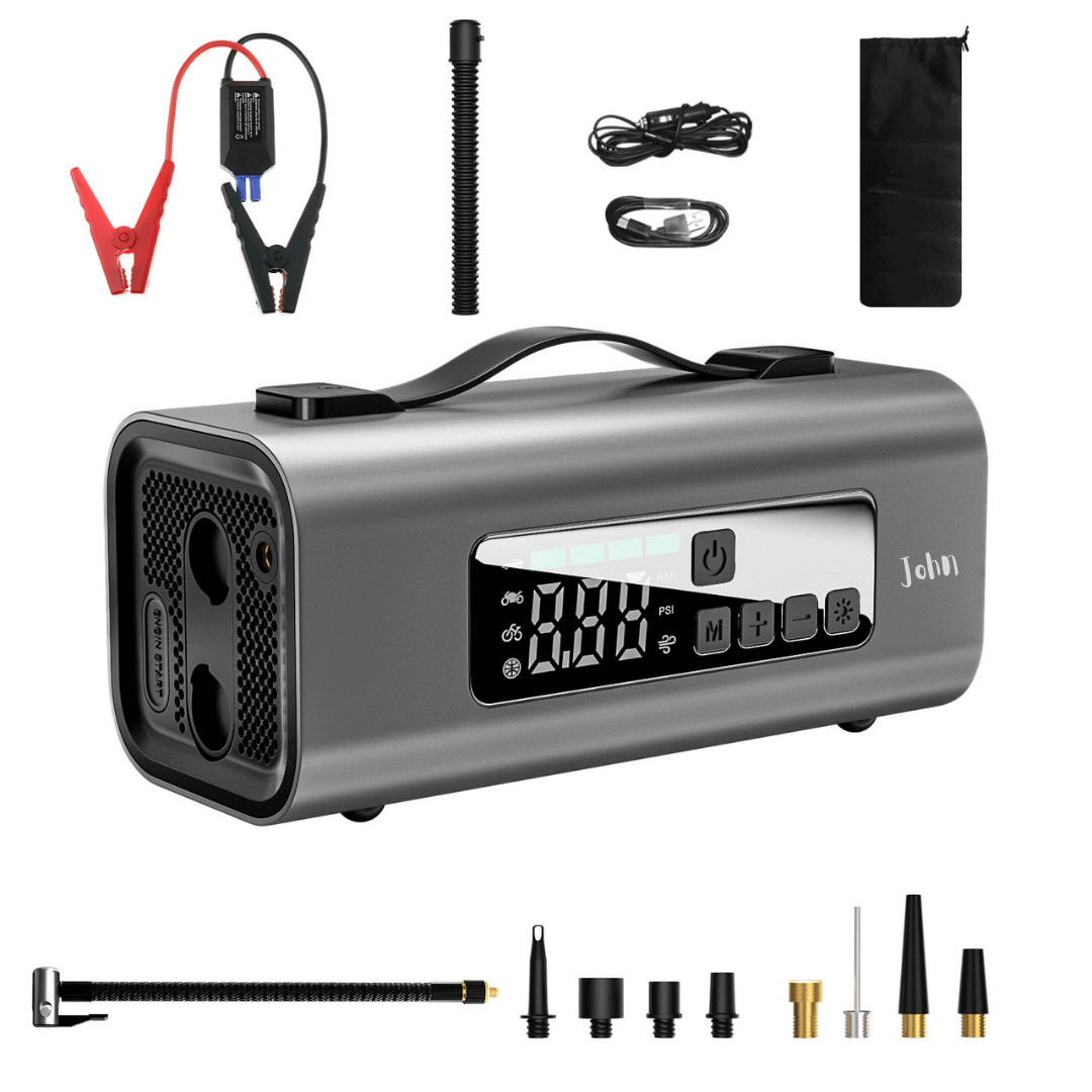 John digital cordless air compressor with built in jump starter