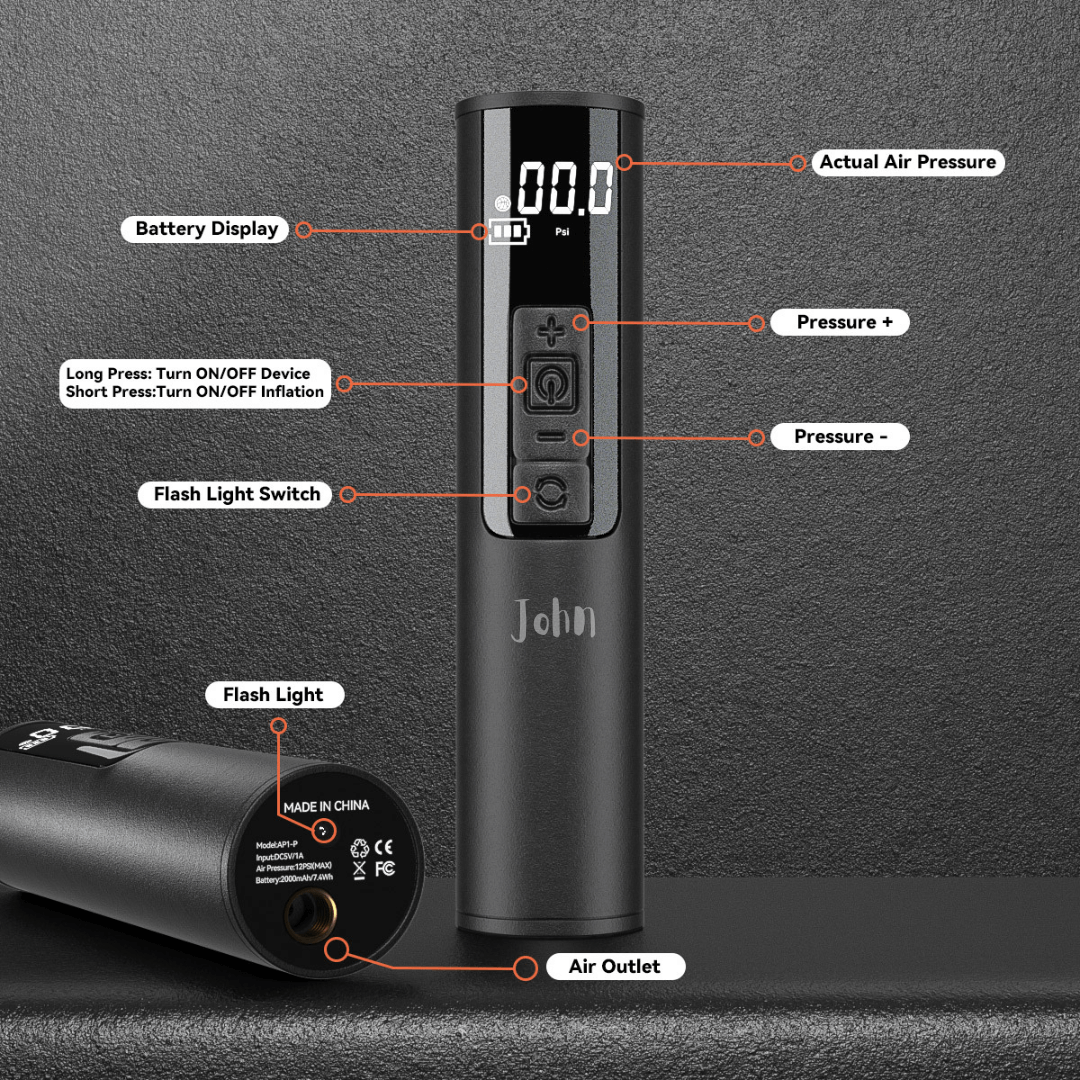 Compact ball inflator with digital display, adjustable air pressure, light 